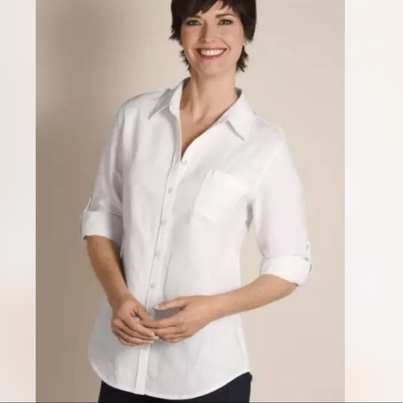Soft Surroundings Sz S Luxurious Linen Button Top White 100% Linen Blouse - Picture 2 of 6